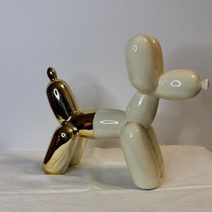 Ceramic Balloon Dog Sculpture in Cream and Gold